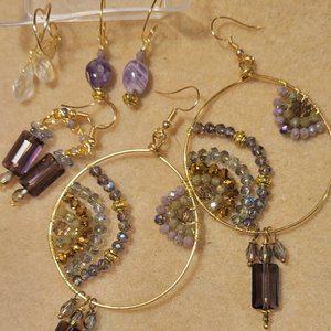 Amethyst Gemstone, Crystals Earring bundle 4 prs.